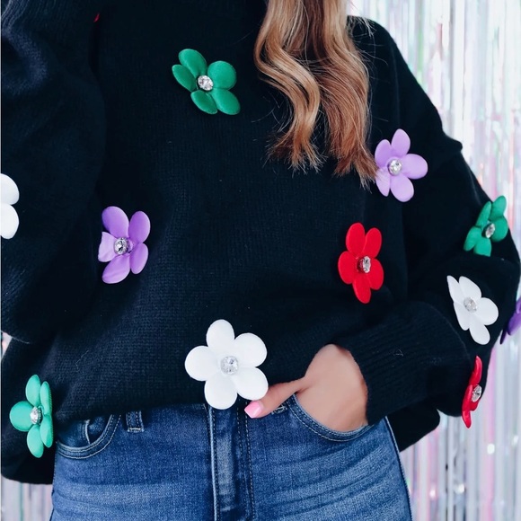 POPPY GARDEN FLORAL RHINESTONE SWEATER - Picture 5 of 5
